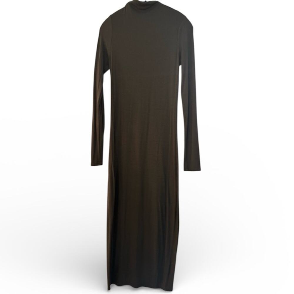 JOAH BROWN MOCK NECK MIDI DRESS MINERAL OLIVE GREEN M/L - Picture 3 of 4